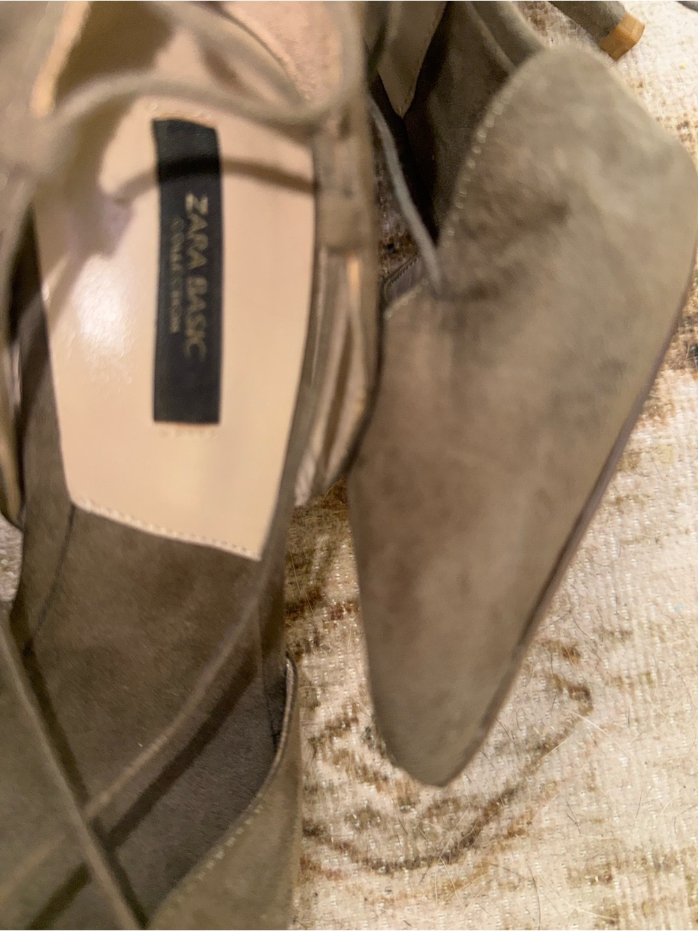 Zara Olive Green Suede Lace-Up Pointed Toe Heels - Picture 3 of 5